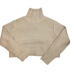 NWT Elodie Cozy Cropped Knit Sweater Brown Tan Turtleneck size Small Winter Top